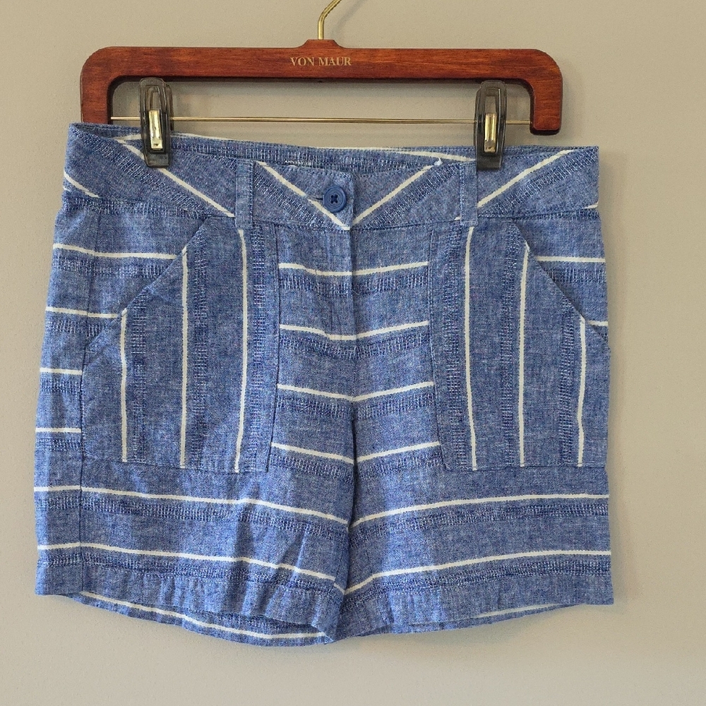 LOFT High Waist Blue and White Striped Shorts
